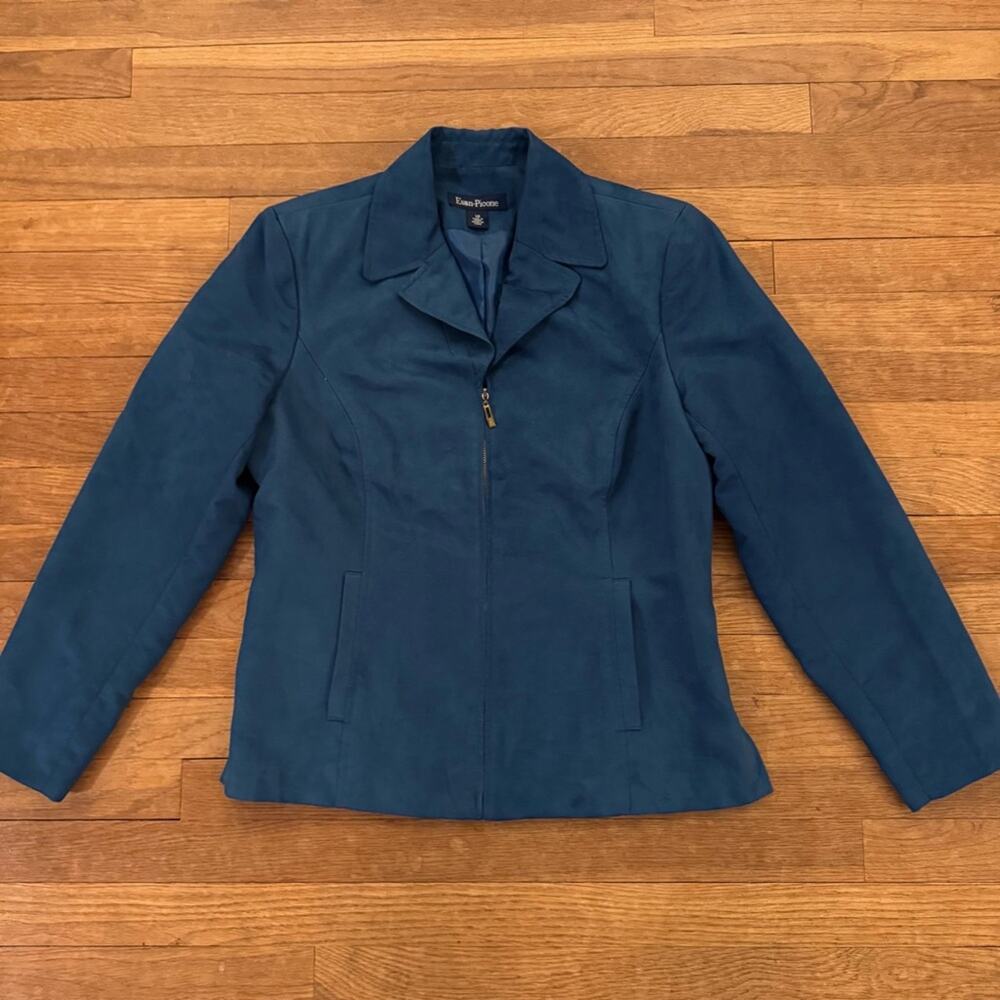 Evan-Picone blue faux suede zippered lapel career jacket size 12
 b49
